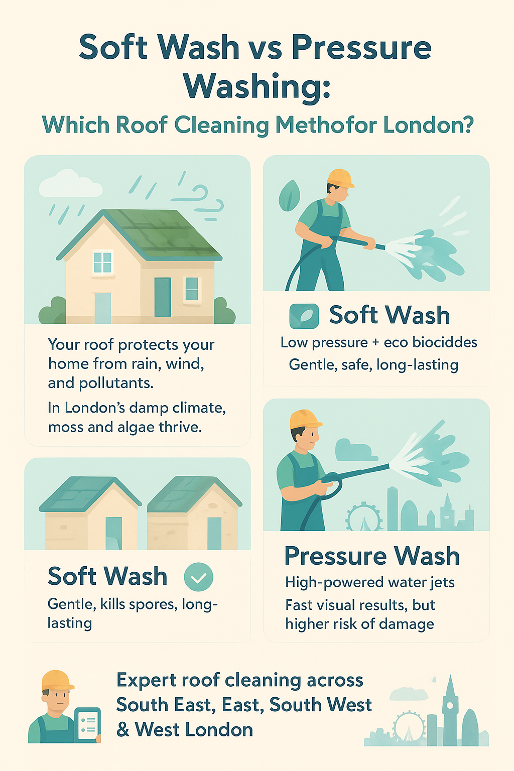Soft Wash vs Pressure Washing: Which Roof Cleaning Method for London?