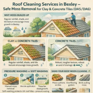 Read more about the article Roof Cleaning Services in Bexley: Safe Moss Removal for Clay & Concrete Tiles (DA5/DA6)