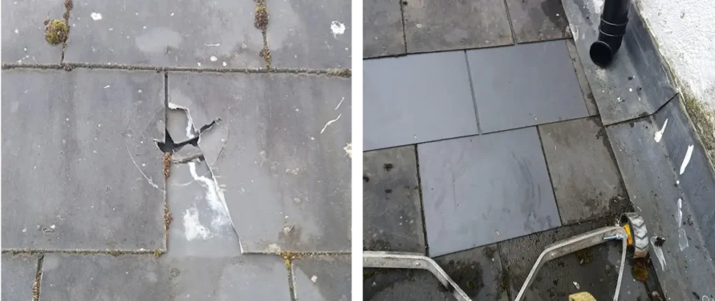 Before and after roof tile repair replacing a broken roof tile in Croydon, South East London